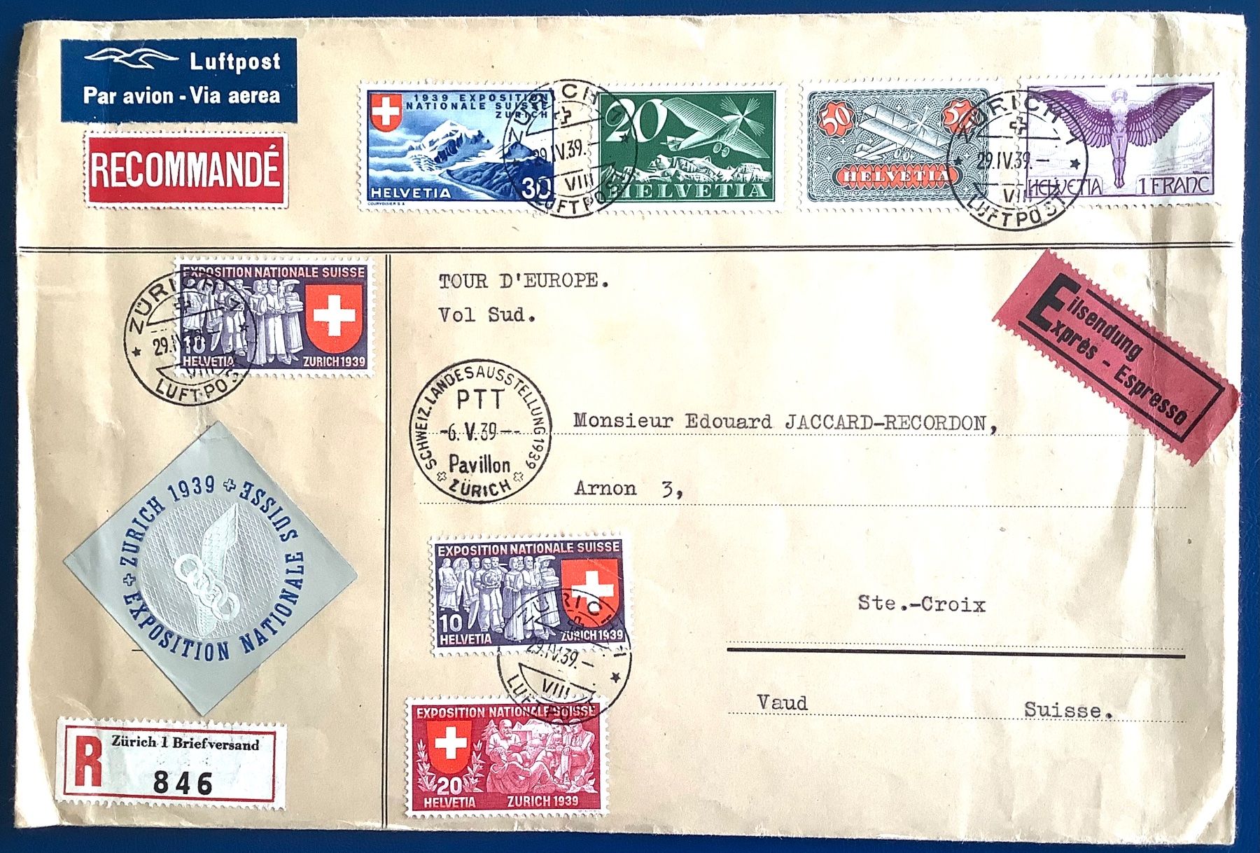 Tutti i francobolli: 1939 / Dek.Flugpost  Express Grossbrief  mit Vignette – Usato da Liestal venduto da Skunk02