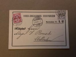 1891, Zunr. 58A, 61A St. Moritz - Madulein NN-Postkarte