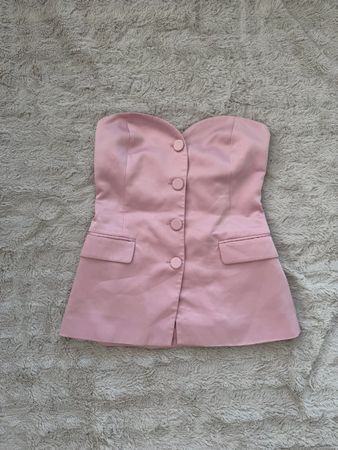 ZARA S Strapless corset top pink button detail good conditio