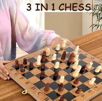 Schach Dame Backgammon 3-in-1 Holzspiel 24 × 24 cm Neu