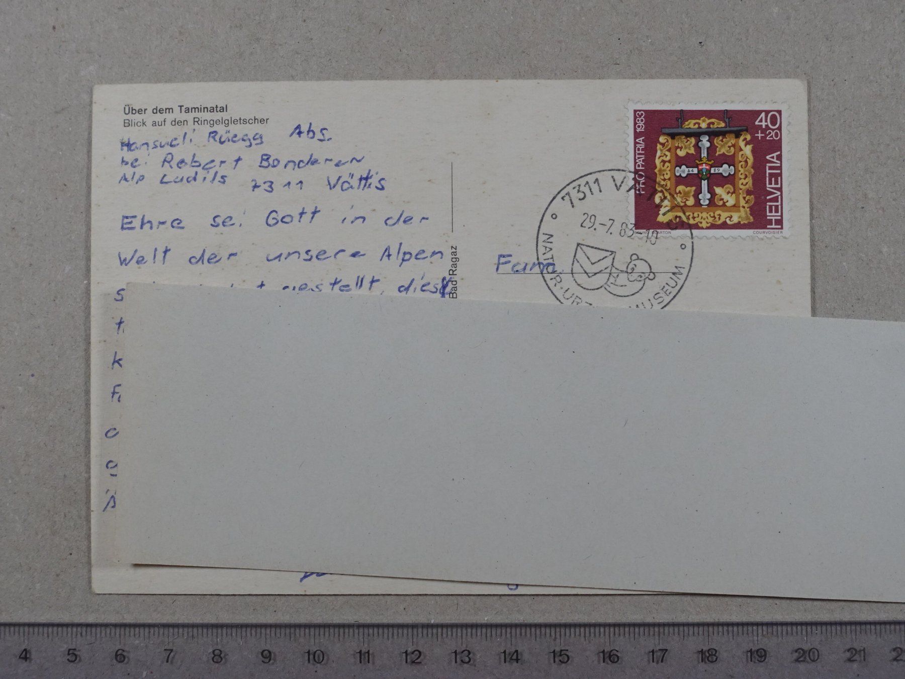 Cartoline postali: Taminatal, Poststempel Vättis, 1983 – Usato da Lenzburg venduto da fh1 1