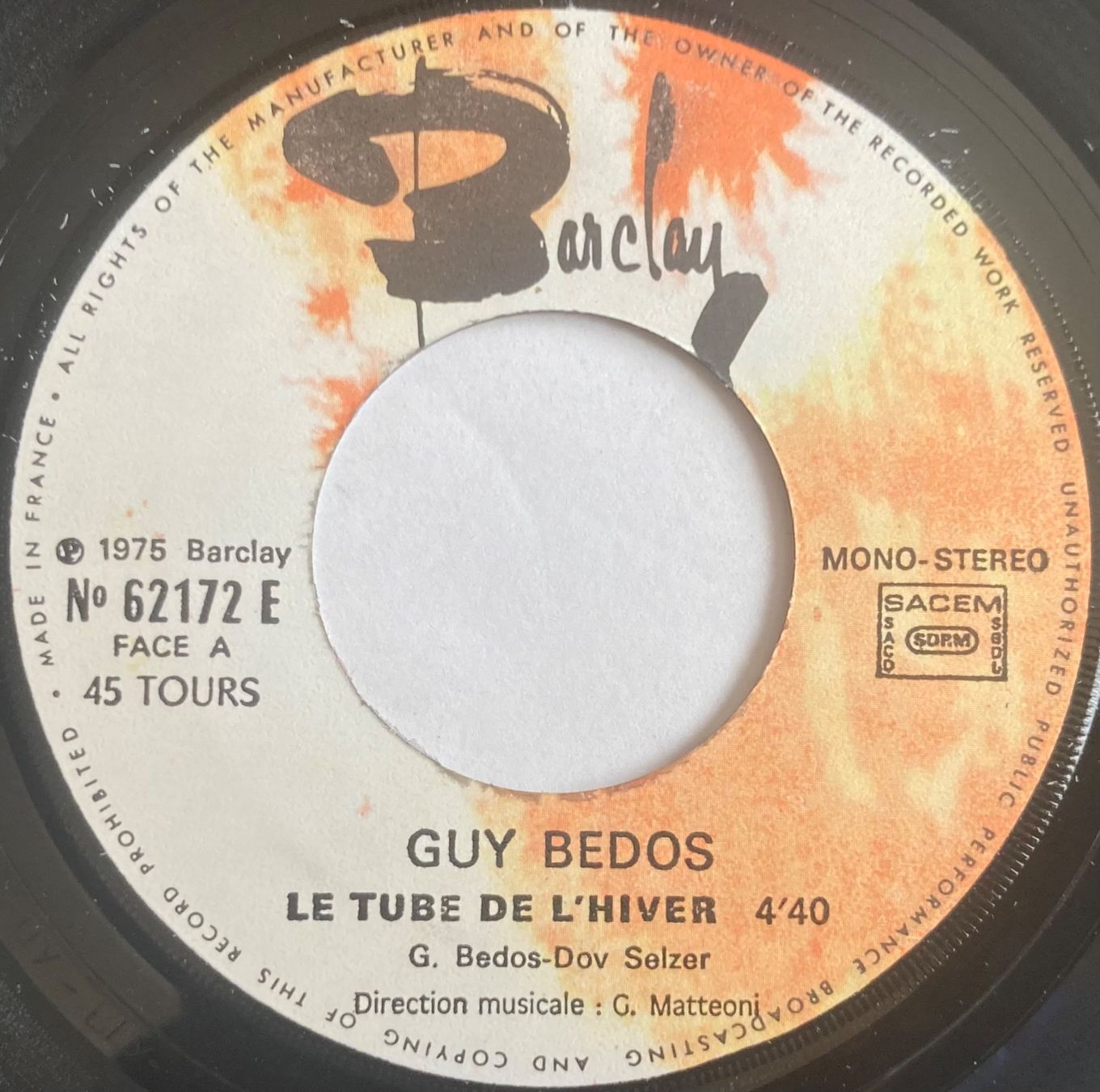 Dischi in vinile: GUY BEDOS - LE TUBE DE L'HIVER – Usato da Poliez-Pittet venduto da Newtown-Records 2