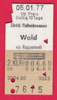 KARTON BILLETT, ZÜRICH TIEFENBRUNNEN - WALD, 2.KLASSE, RETOU