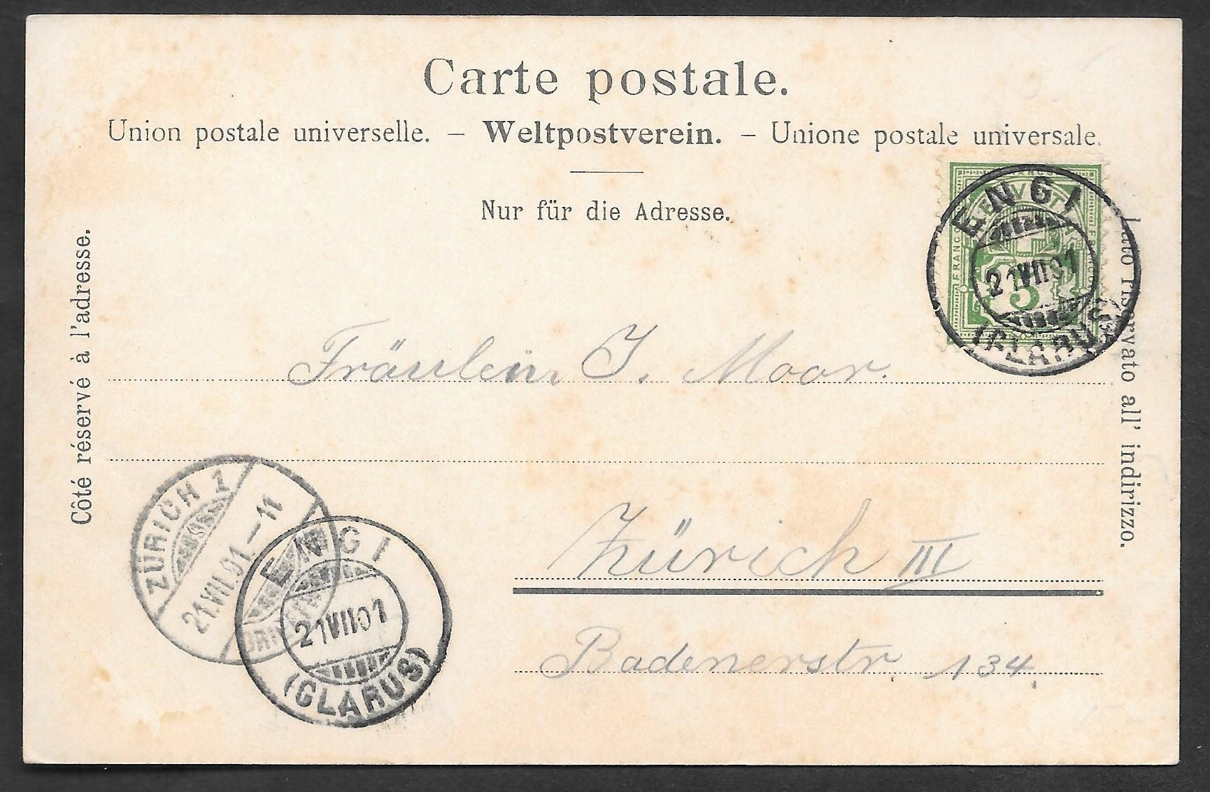 Cartoline postali: Engi 3 Bilder mit Kirche von Matt – Usato da Olten venduto da clotaldi 1