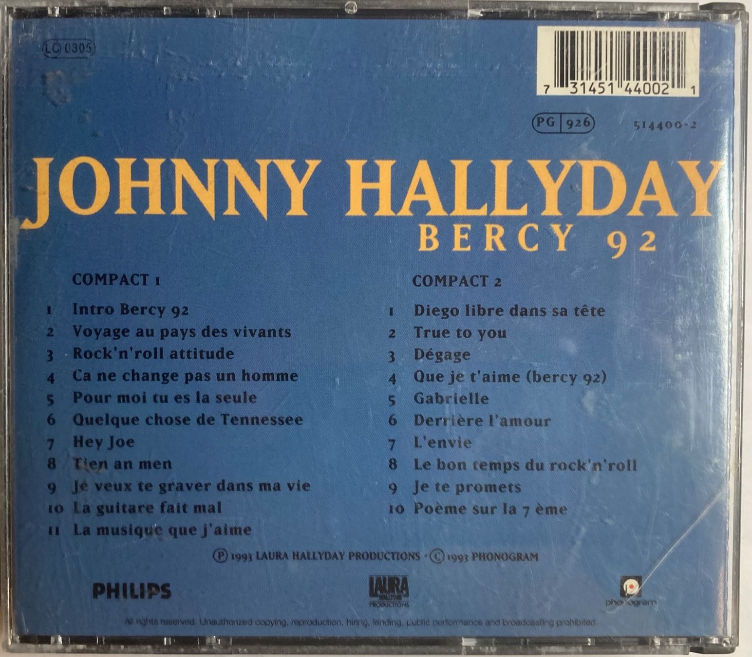 CD: JOHNNY HALLYDAY - BERCY 92 – Usato da Poliez-Pittet venduto da Newtown-Records 1