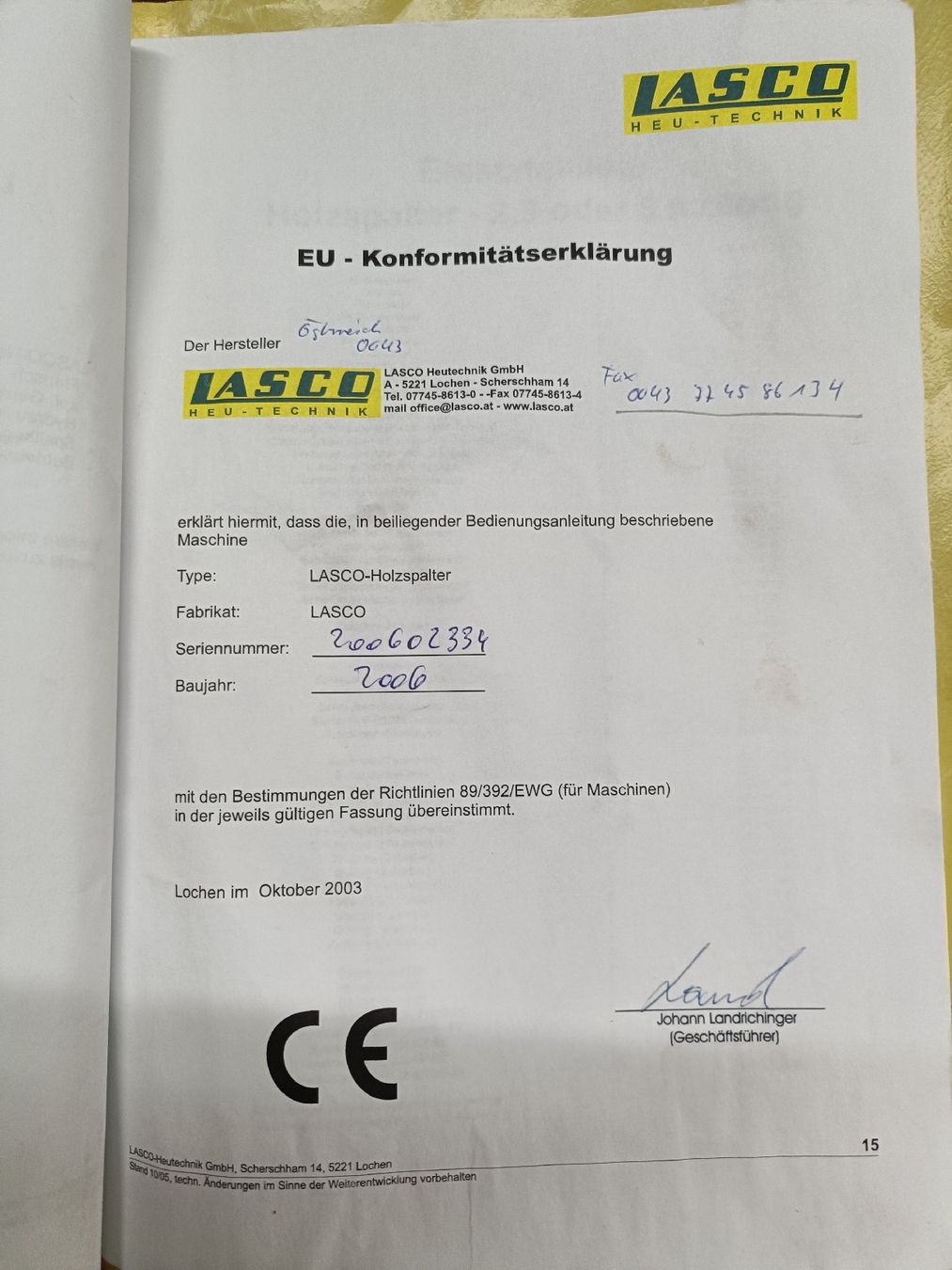 Tutte le macchine: Kegelspalter Lasco – Usato da Sachseln venduto da fredyodermatt 6