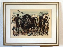 Hans Erni – Original Farblithografie "Stier & Figuren" EA