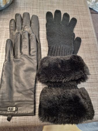 Damen Kunstleder Handschuhe gr.M  mit gratis Strick Handschu