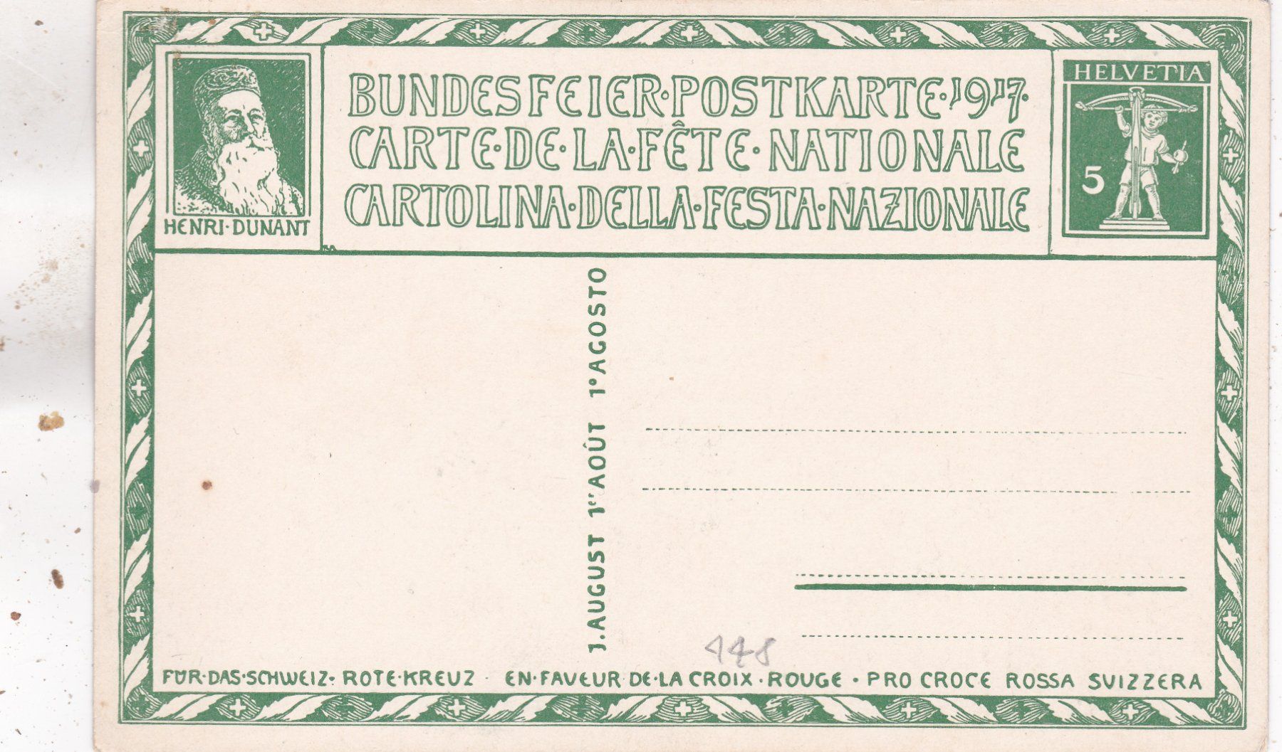 Cartoline postali: Bundesfeierpostkarte (1917) – Usato da Herisau venduto da Lisegrat2008 1
