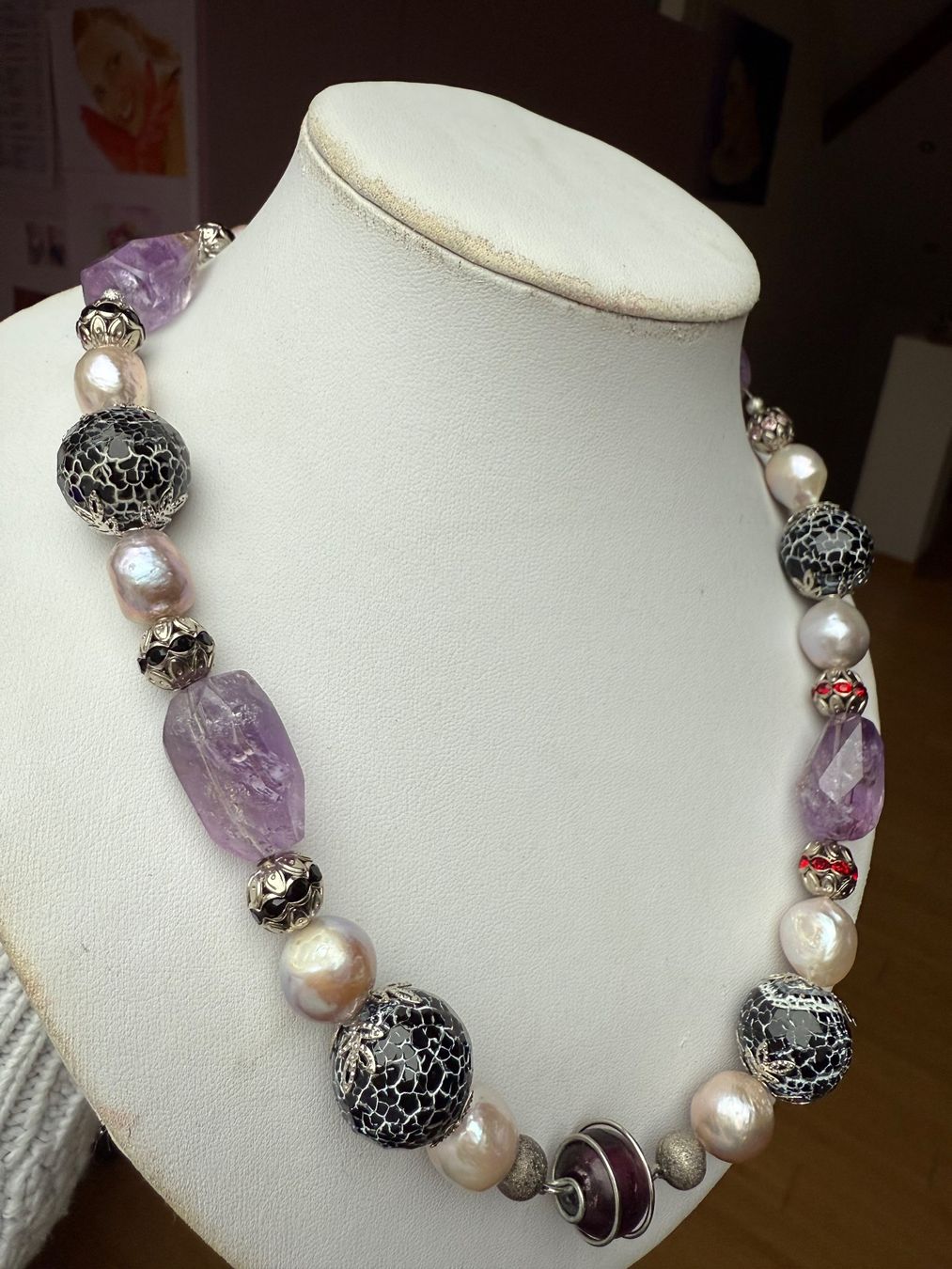 Catenine: Wunderschöne, Unikate, lange Amethyst, Perlen Kette -  NEU – Nuovo (secondo la descrizione) da Basel venduto da Chili007 5