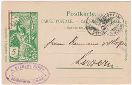 5 Rp. UPU Postkarte von SCHÜPFHEIM nach LUZERN