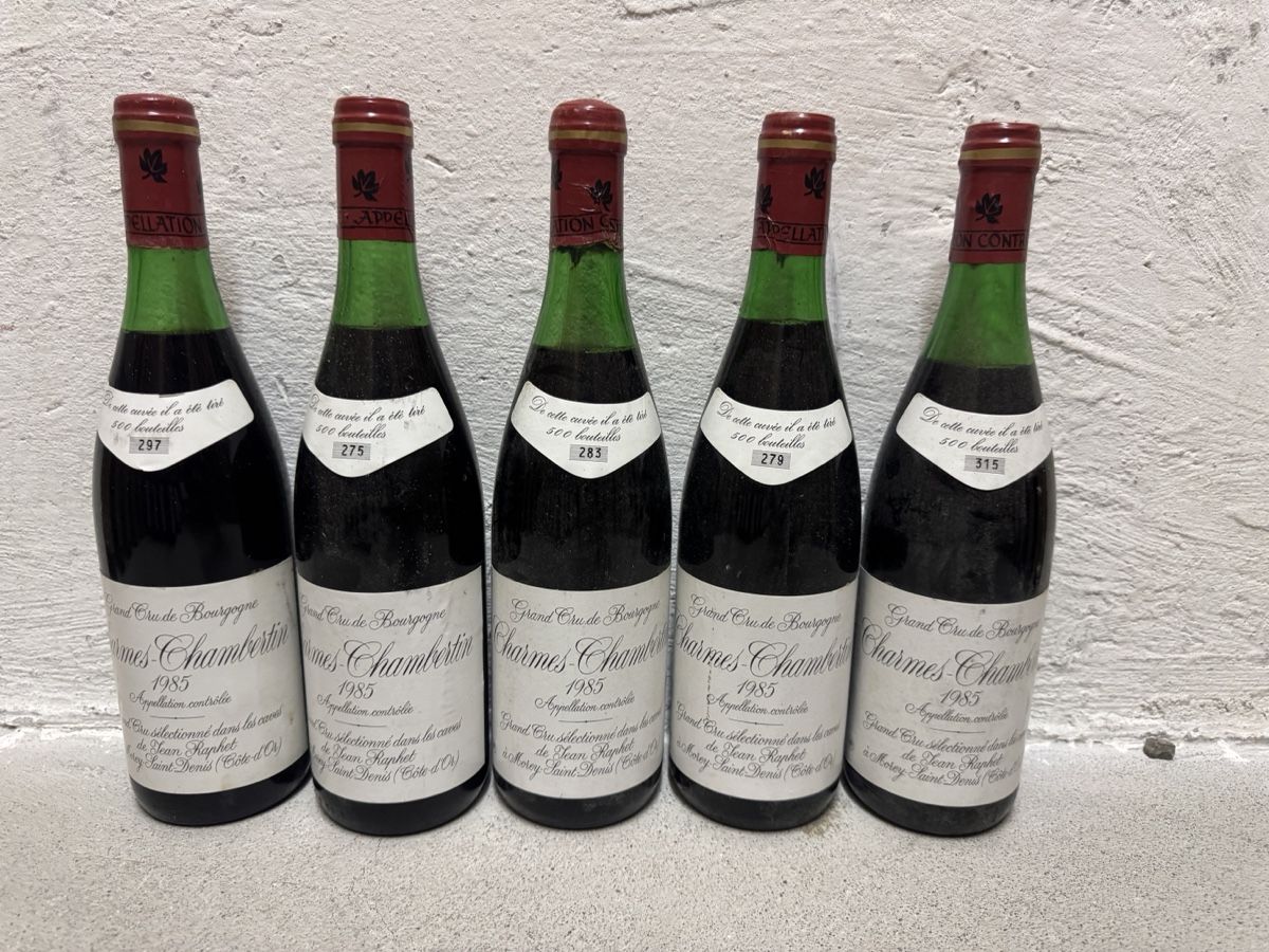 Vino: 5x Charmes-Chambertin 1985 Weine ungeöffnet – Nuovo e nell'imballaggio originale da Niederrohrdorf venduto da S.Hubar