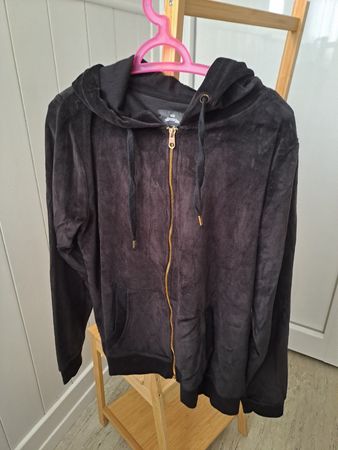 Damen Jacke mit Kapuze Schwarz Grösse XL Samt
