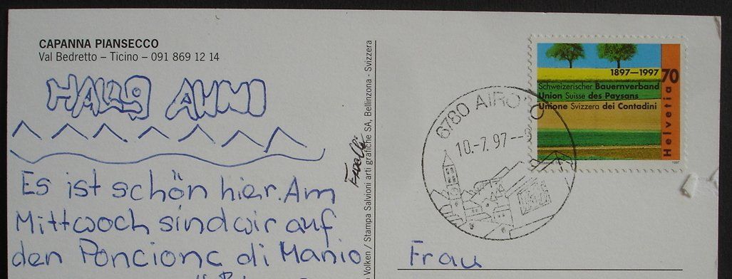 Cartoline postali: VAL BEDRETTO - CAPANNA PIANSECCO – Usato da Jona venduto da philajona 1