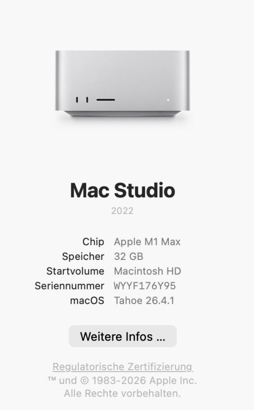 Apple PCs: Apple Mac Studio M1 Max 2022 – Gebraucht aus Aesch LU von cfs_vzf7 2