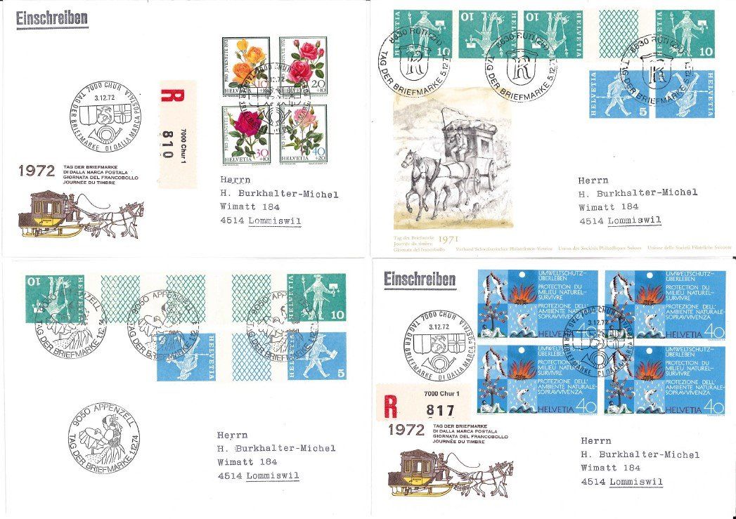 Alle Briefmarken: 6 Belege Tag der Briefmarke 70er Jahre – Gebraucht aus Bellach von qsearch