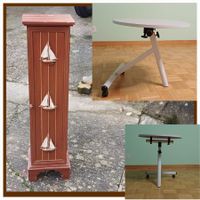 Table basse ronde à roulettes, réglable en hauteur
