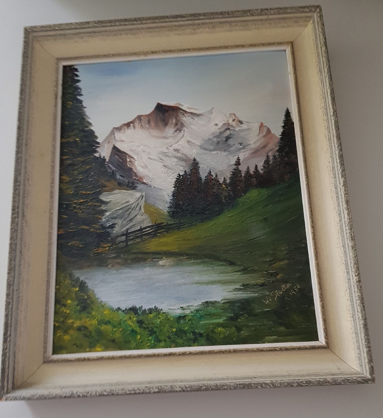 Dipinti: Ölbild W.Stoller 1958 29 x 35 cm – Usato da Mauensee venduto da Braut-kleid 1
