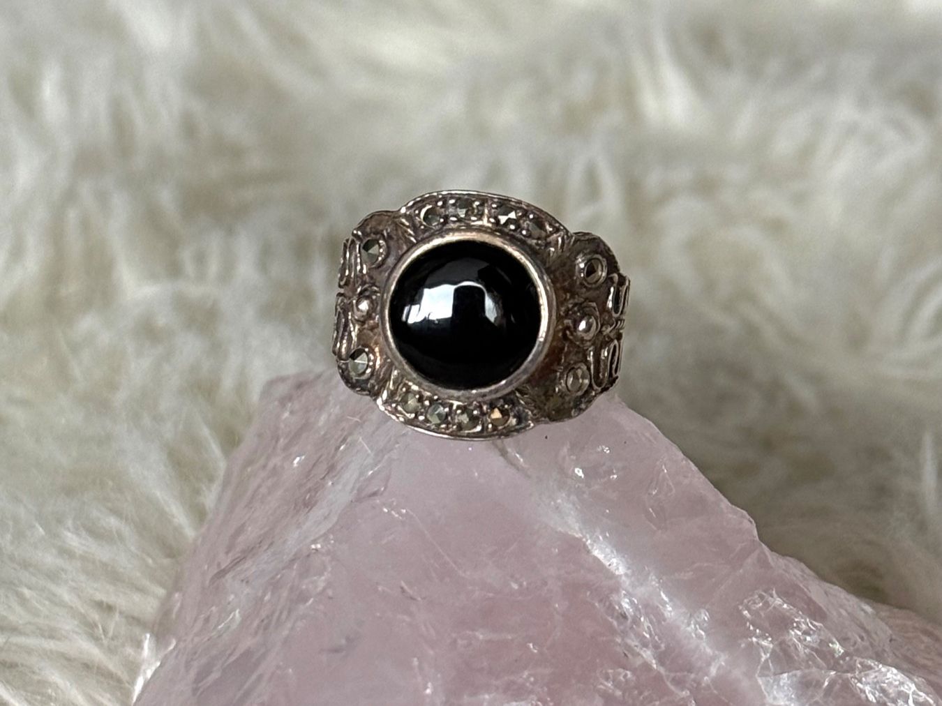 Ringe: Vintage Silberring 925 mit schwarzem Stein – Gebraucht aus Istighofen von Ringparadies