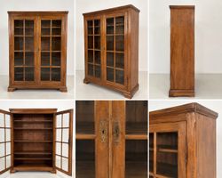 Bibliothèque / armoire vitrée ancienne en bois, à deux porte