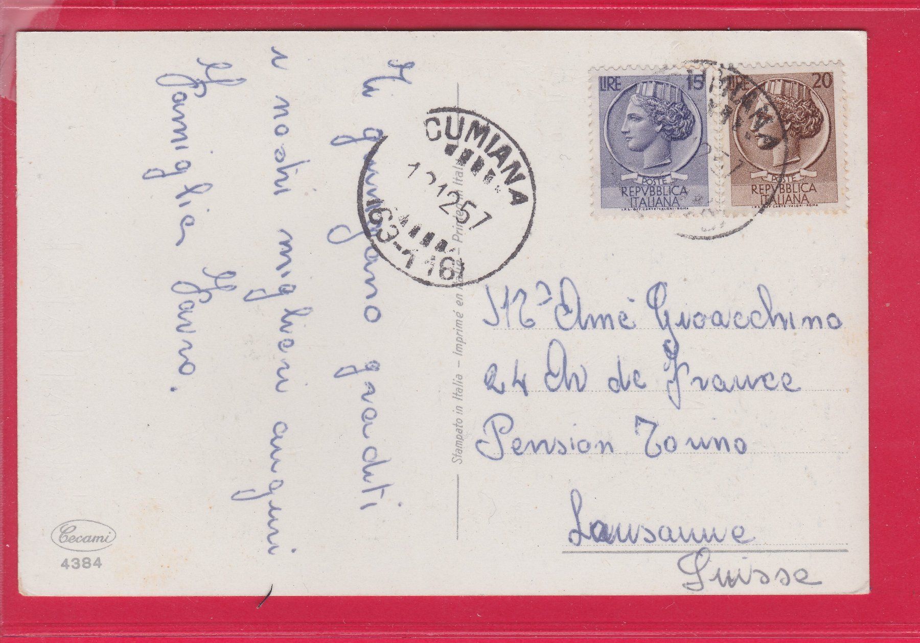 Cartoline postali: BUON NATALE, 18.12.1957 – Usato da Oberrieden venduto da Gebirgsstelze 1