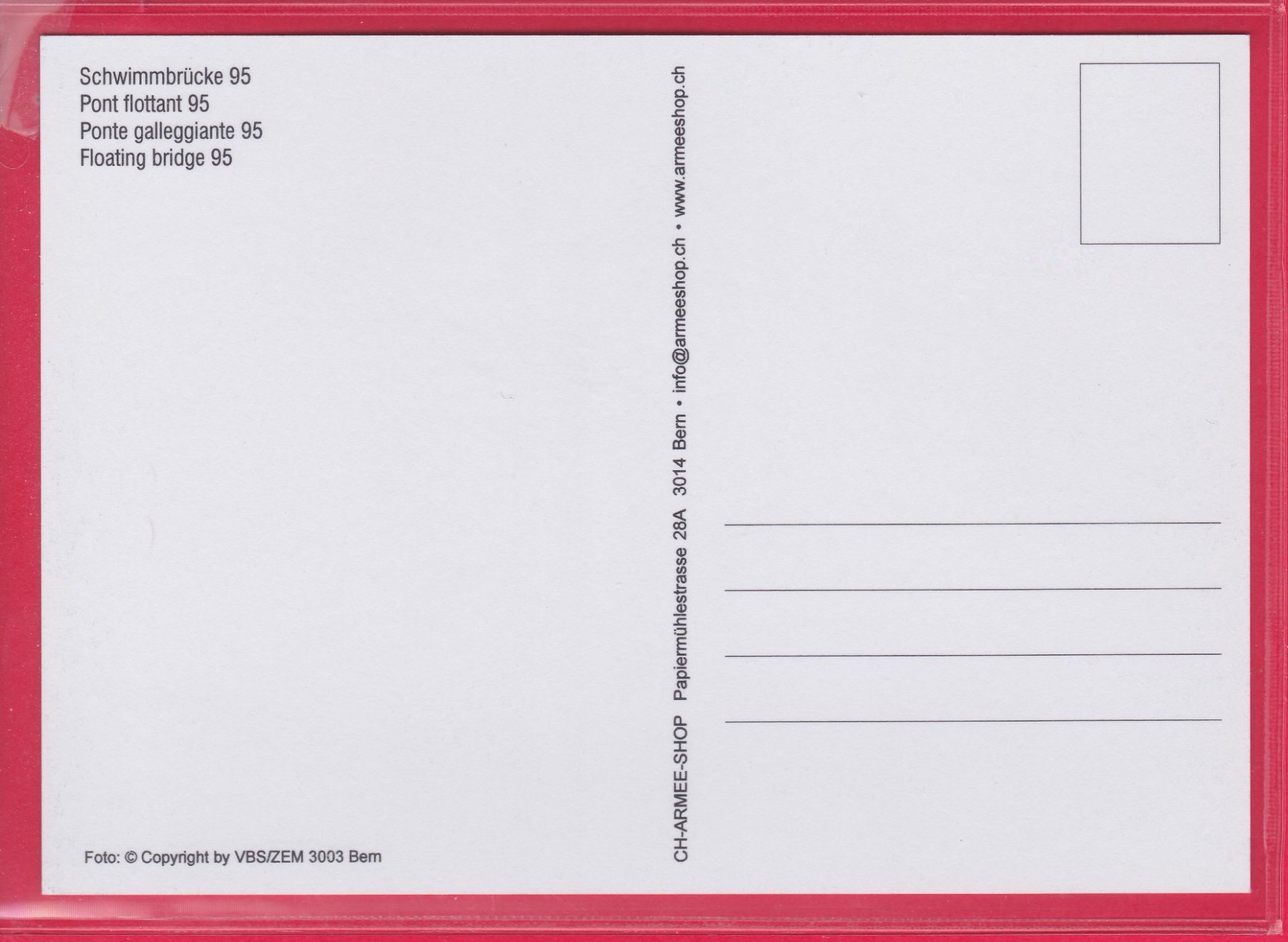 Cartoline postali: SCHWIMMBRÜCKE 95 – Usato da Oberrieden venduto da Gebirgsstelze 1