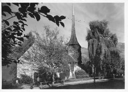 Einigen (BE) – Kirche Einigen, mit Efeu bewachsene Kirche G