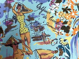 2 m Stoff Crincle France St. Tropez VINTAGE 1960s