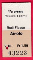 KARTON BILLETT, RODI-FIESSO - AIROLO, 2.KLASSE,EINFACH,HALBT