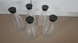 5 SodaStream Crystal Glaskaraffen/Flaschen mit Deckel