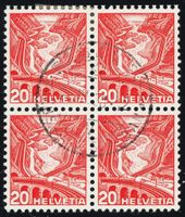 1936: 20 Rp. Leventina, nachgestochene Platte, Viererblock