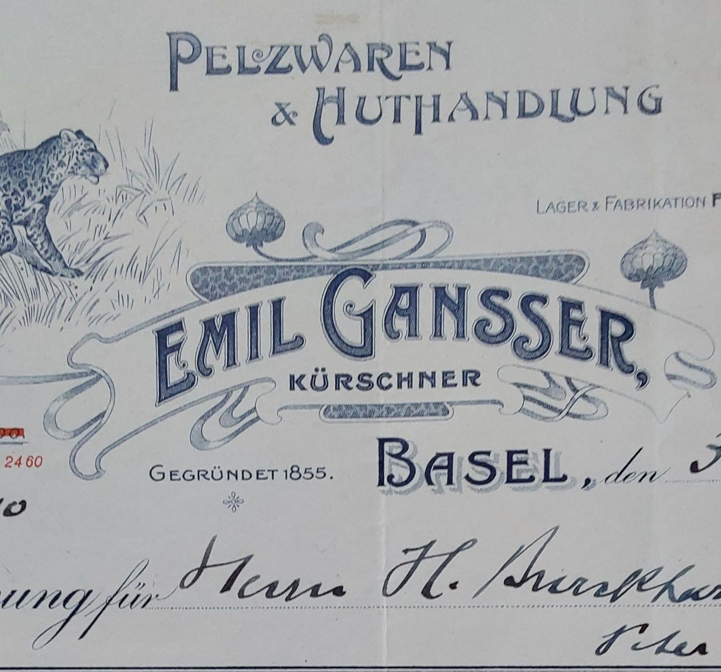 Documenti: Antike Rechnung Emil Gansser Basel 31.12.1924 Gepard – Usato da Windisch venduto da Benji026 1