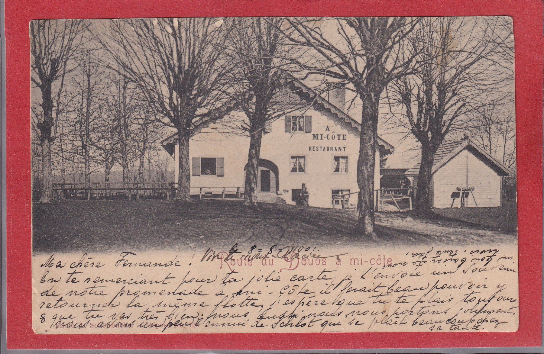 Cartoline postali: A Mi-Côte, route du Doubs - 1901 – Usato da Orvin venduto da Pyaeschli