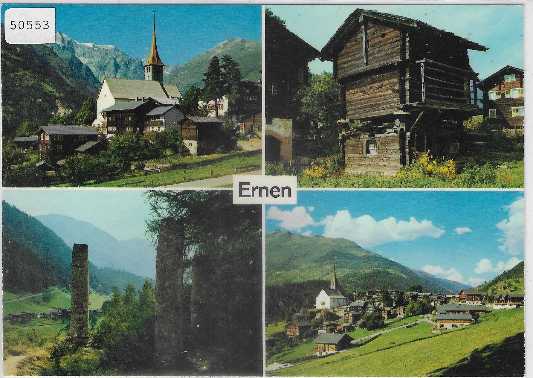Cartoline postali: Ernen - Kirche, Stadel, Galgen, Dorf – Usato da Ettingen venduto da Kartenplanet