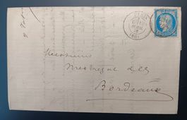 FRANKREICH FALTBRIEF, PARIS NACH BORDAUX 1876