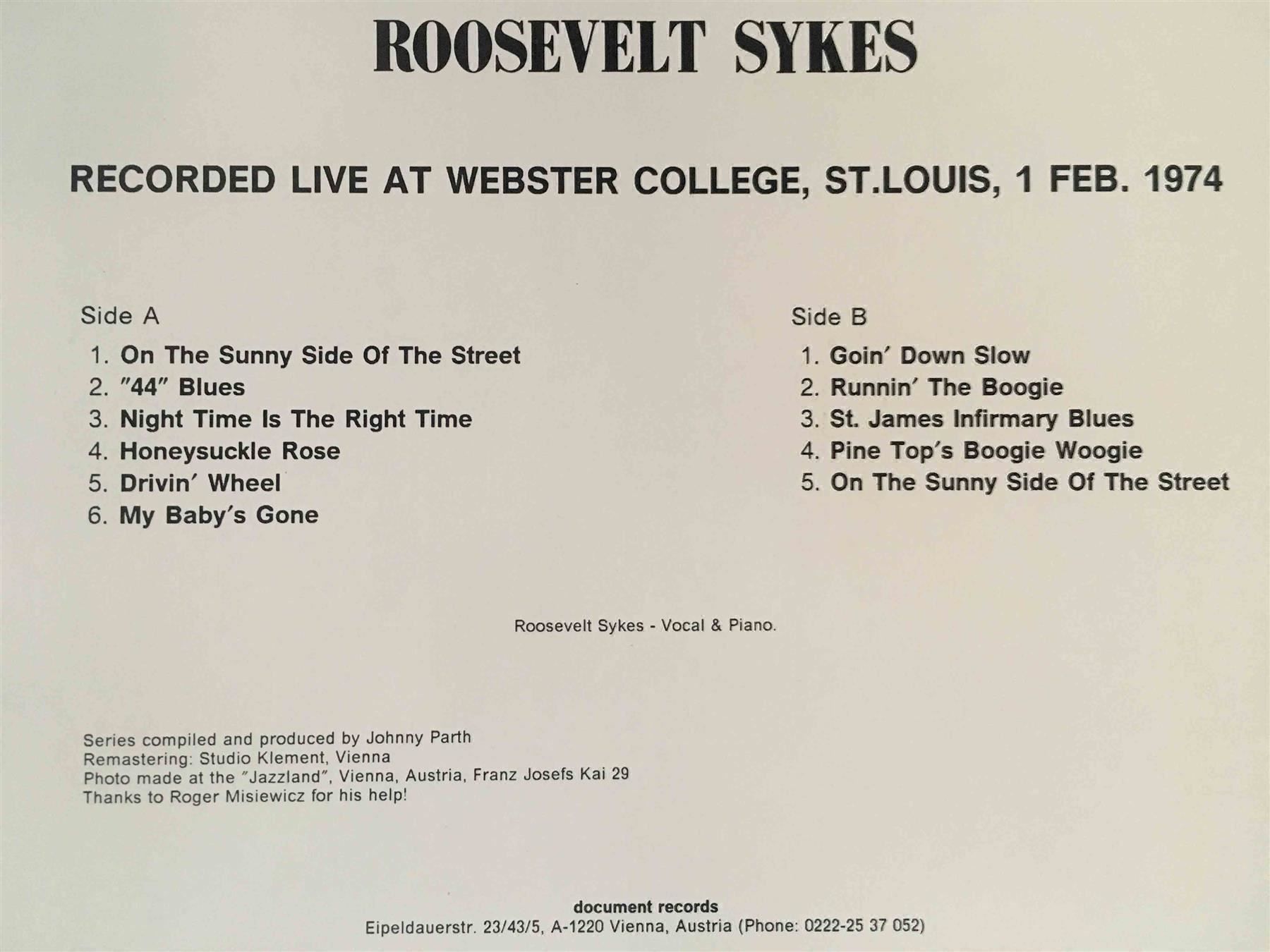 Dischi in vinile: Roosevelt Sykes - At Webster College '74 – Usato da Luzern venduto da Needful_Things 3