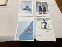 Sport d’hiver Samivel 4 cartes signées en lot