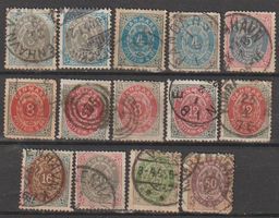 Danemark, lot 14 timbres, différentes valeurs