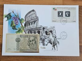 Notenbrief Bankfrische 1000-Lire-Banknote aus Italien