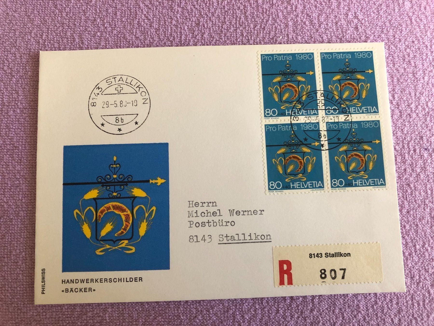 Alle Briefmarken: 4 er BlockNr.B189 FDC Stallikon 29.5.80 – Gebraucht aus Aarau von Billa007