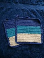 Topflappen gehäkelt blau türkis weiss Handarbeit neu