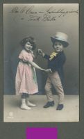 AK sw Kitschkarte, Kinder spielen Hochzeit, koloriert ≈ 1906