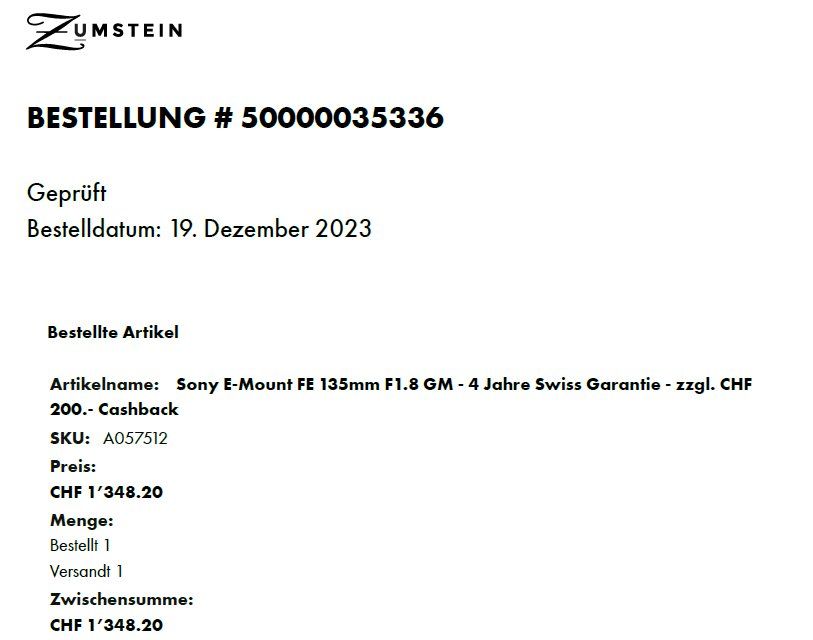 Sony Obiettivi: Sony FE 135mm f/1.8 GM – Nuovo (secondo la descrizione) da Dübendorf venduto da SaAbba 3