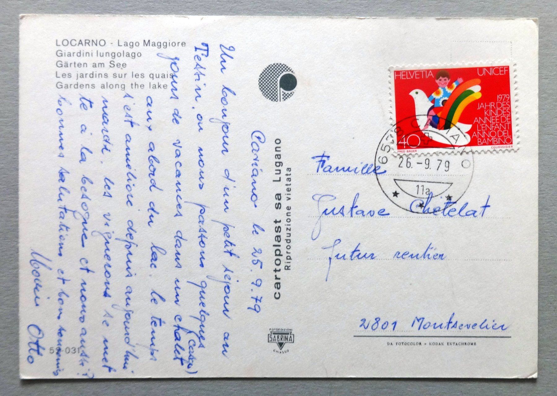 Cartoline postali: Locarno - Lago Maggiore - Giardini lungolago – Usato da Fétigny venduto da Billy2miny 1