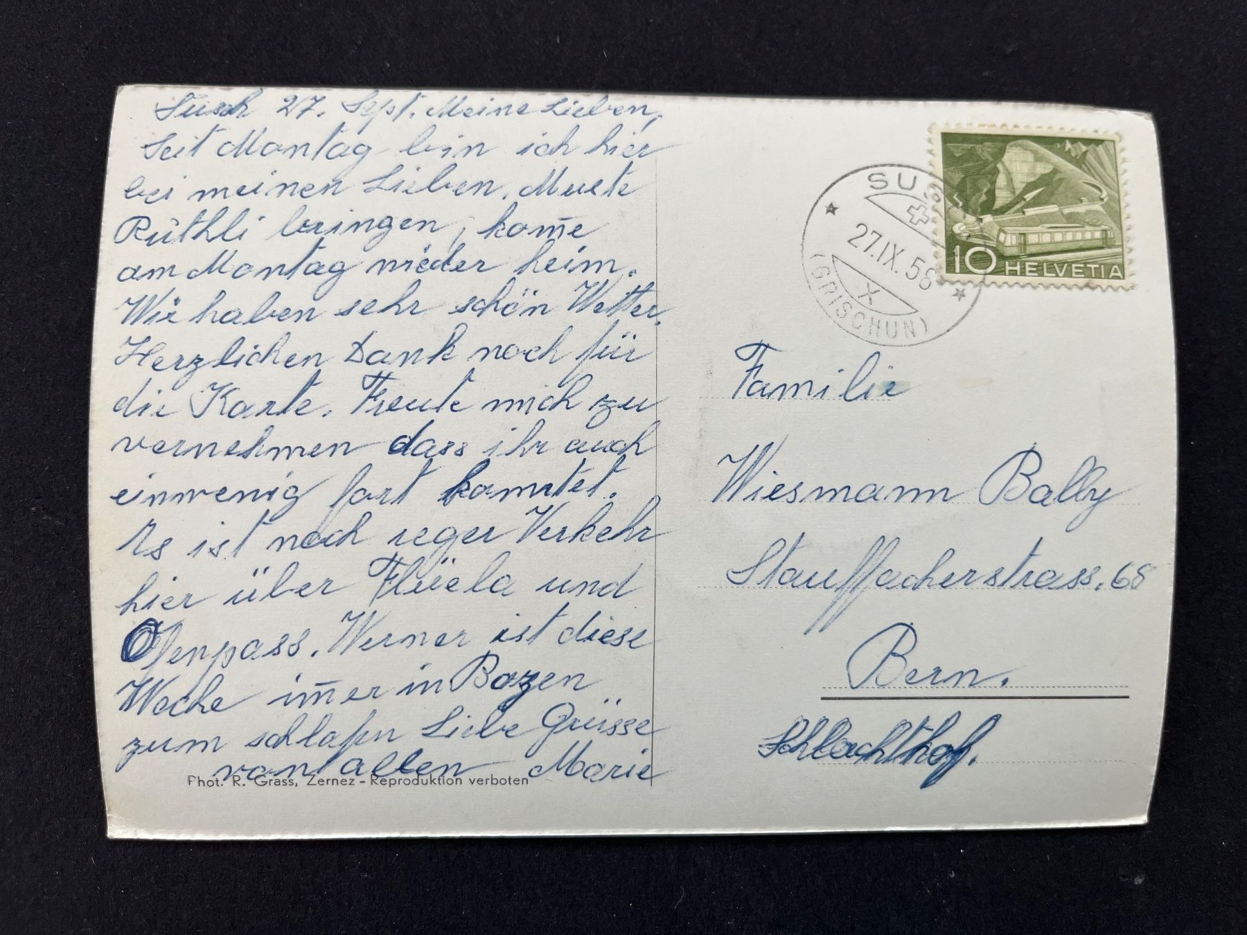 Cartoline postali: Susch im Engadin/ Dorfpartie ca. 1960 – Usato da Ostermundigen venduto da DaxKarten-75 1