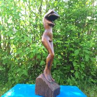 F.Simeon–Signierte Mid-Century Skulptur aus Massivholz,Haiti