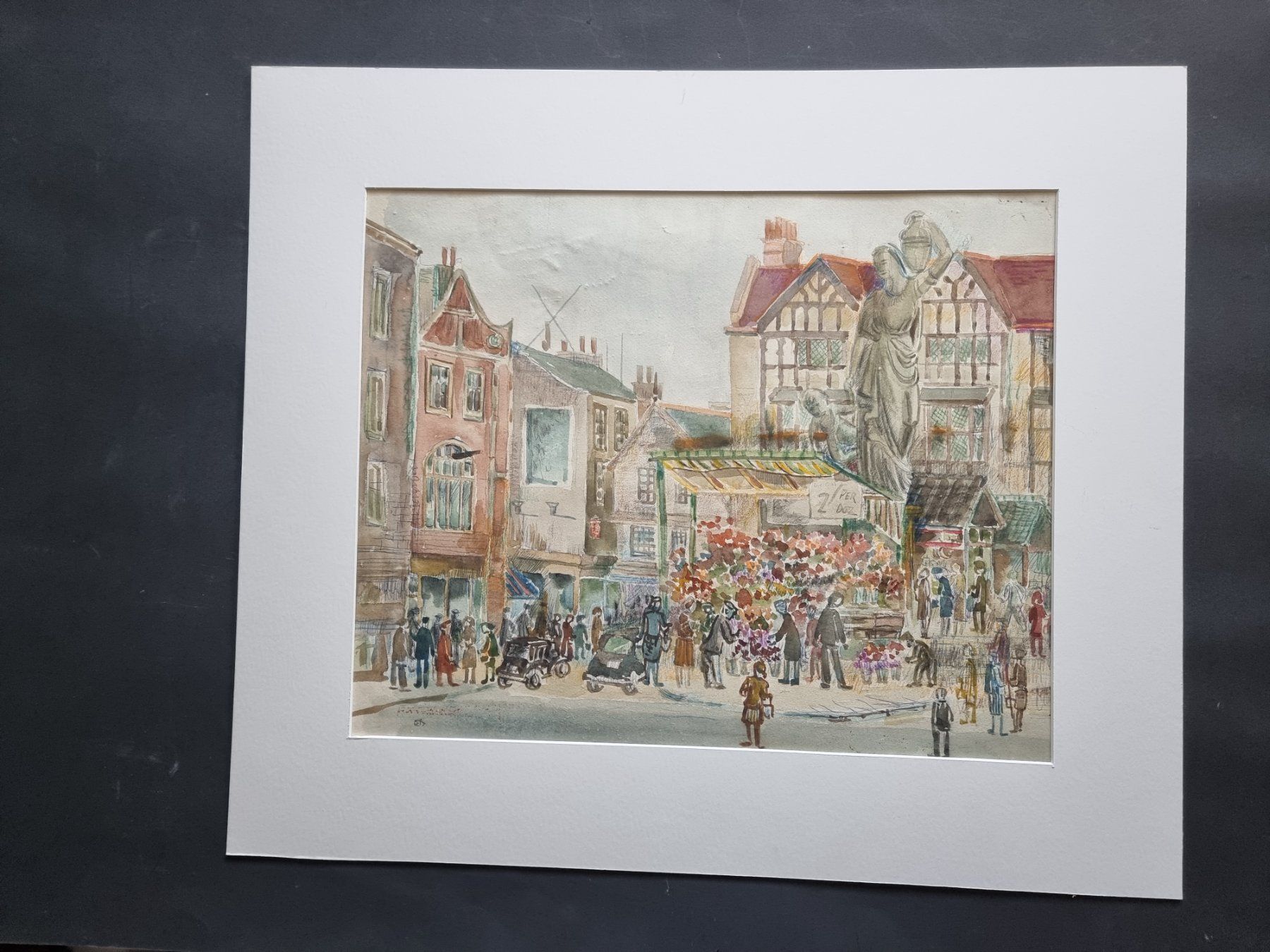 Dipinti: AQUARELL Markt Szene  in der Stadt , Monogrammiert – Usato da Gersau venduto da kunst-online
