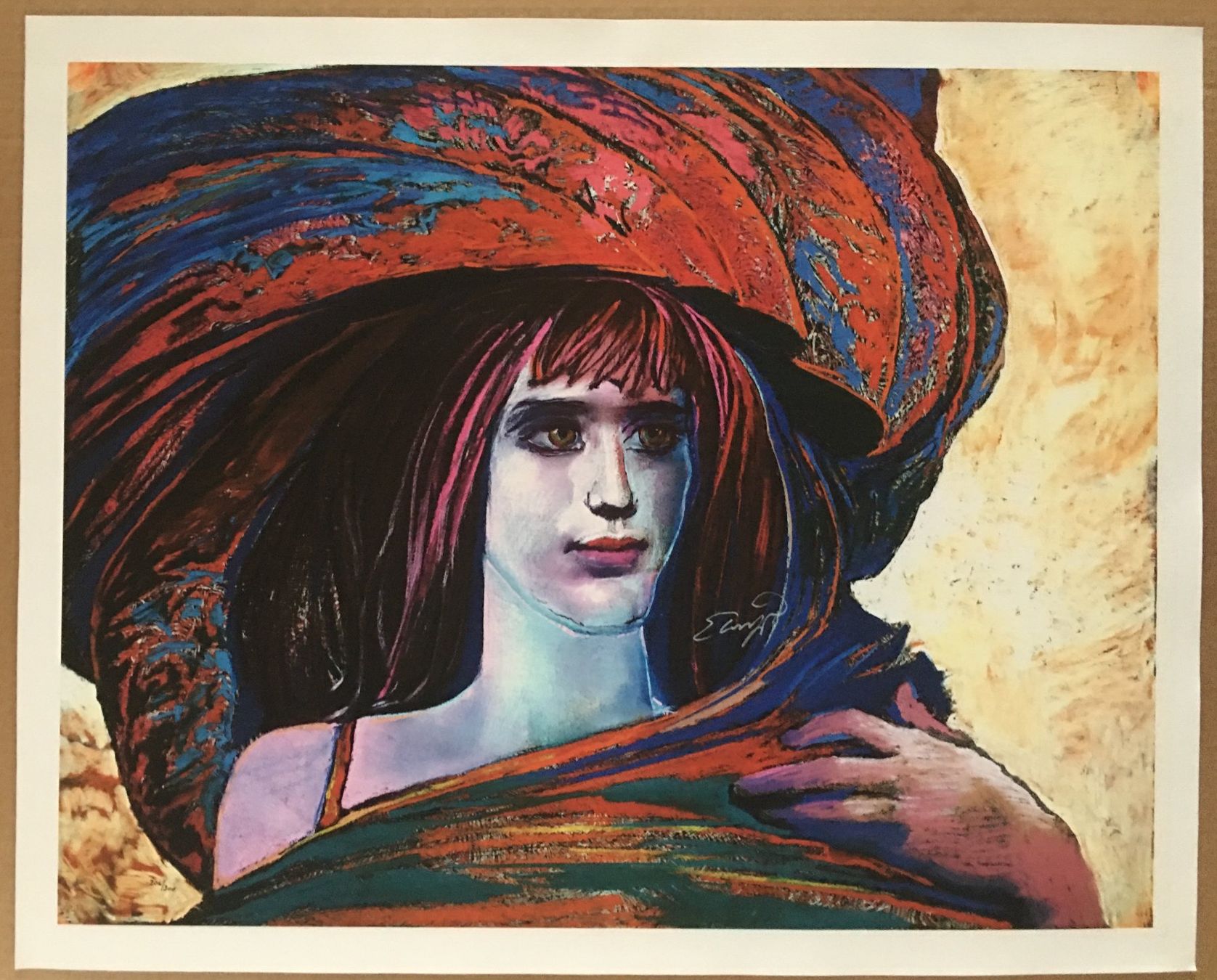 Grafica & Litografie: Ernst Fuchs     "Mädchen mit großem Hut"   GICLEE – Usato da Nennigkofen venduto da Sommersonnen 1