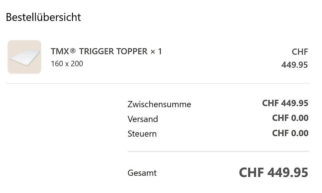 Materassi: TMX Trigger Topper 160 x 200 cm – Usato da Volketswil venduto da Baghira72