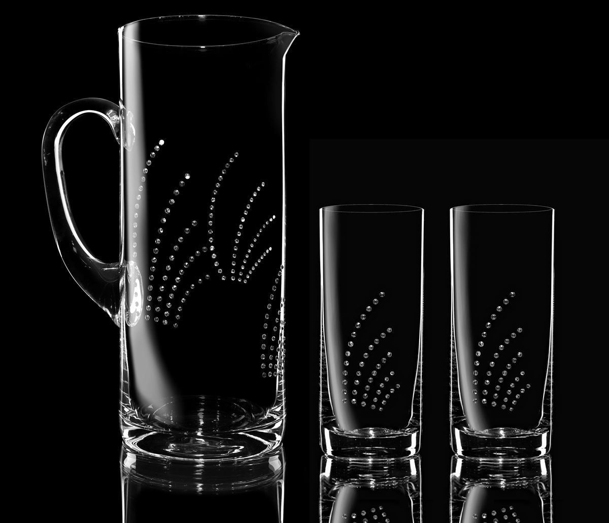 Caraffe: Glas Karaffe mit 2 (Wasser / Saft) Gläser – Nuovo e nell'imballaggio originale da Wettingen venduto da kochshop 1
